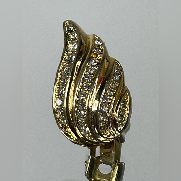 Christian Dior Rhinestone Gold Tone Clip On Earrings With Dust Bag - Picture 4 of 11